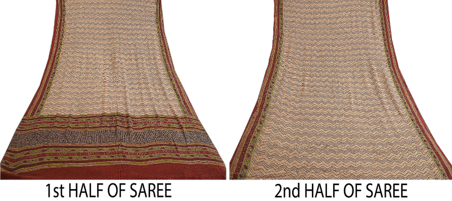 Sanskriti Vintage Sarees Pink/Red Pure Georgette Silk Printed Sari Craft Sustainable Fabric