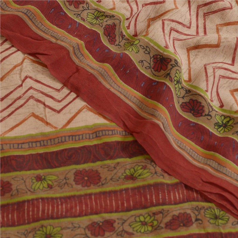 Sanskriti Vintage Sarees Pink/Red Pure Georgette Silk Printed Sari Craft Sustainable Fabric