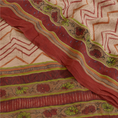 Sanskriti Vintage Sarees Pink/Red Pure Georgette Silk Printed Sari Craft Sustainable Fabric