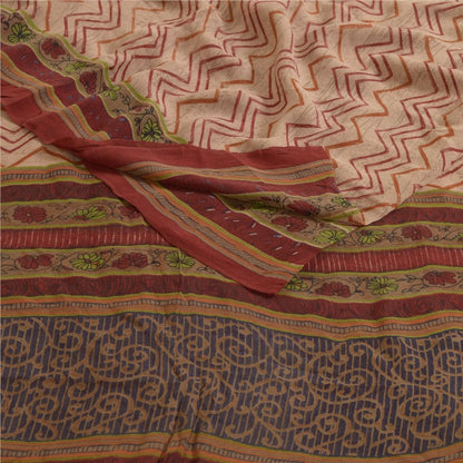 Sanskriti Vintage Sarees Pink/Red Pure Georgette Silk Printed Sari Craft Sustainable Fabric