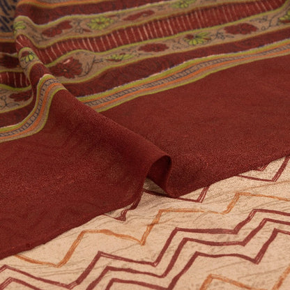 Sanskriti Vintage Sarees Pink/Red Pure Georgette Silk Printed Sari Craft Sustainable Fabric