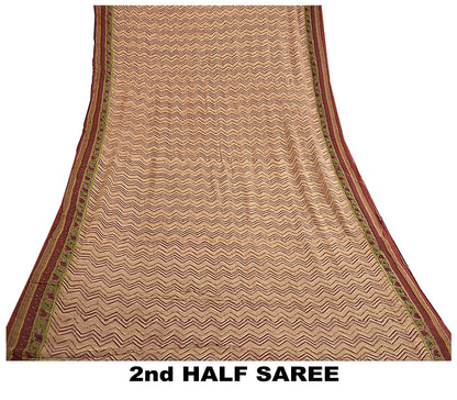 Sanskriti Vintage Sarees Pink/Red Pure Georgette Silk Printed Sari Craft Sustainable Fabric