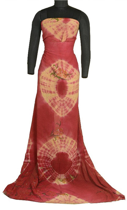 Sanskriti Vintage Sarees Red TieDye Pure Georgette Silk Print Sari Craft Sustainable Fabric