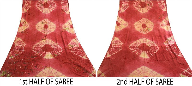 Sanskriti Vintage Sarees Red TieDye Pure Georgette Silk Print Sari Craft Sustainable Fabric