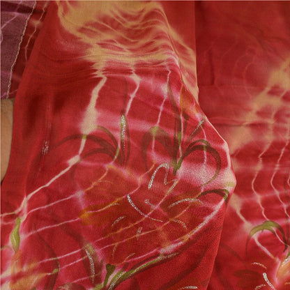 Sanskriti Vintage Sarees Red TieDye Pure Georgette Silk Print Sari Craft Sustainable Fabric