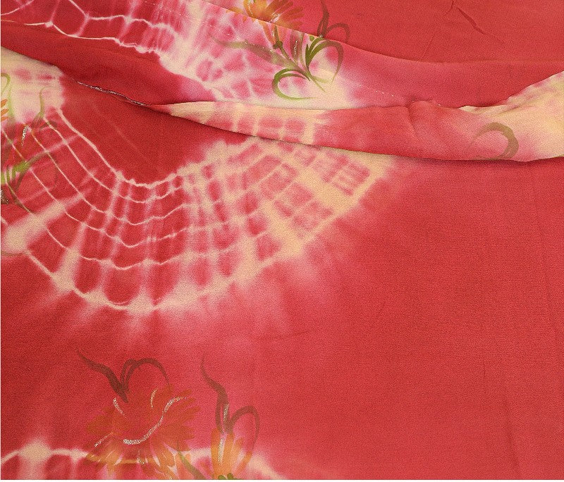 Sanskriti Vintage Sarees Red TieDye Pure Georgette Silk Print Sari Craft Sustainable Fabric