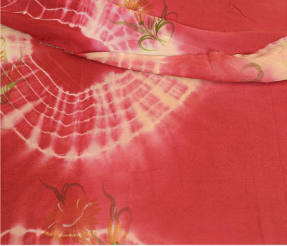Sanskriti Vintage Sarees Red TieDye Pure Georgette Silk Print Sari Craft Sustainable Fabric