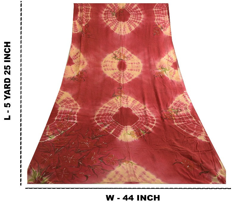 Sanskriti Vintage Sarees Red TieDye Pure Georgette Silk Print Sari Craft Sustainable Fabric
