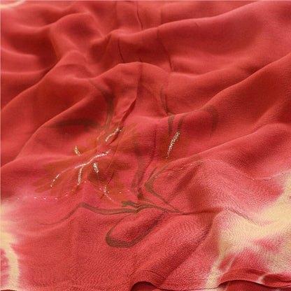 Sanskriti Vintage Sarees Red TieDye Pure Georgette Silk Print Sari Craft Sustainable Fabric