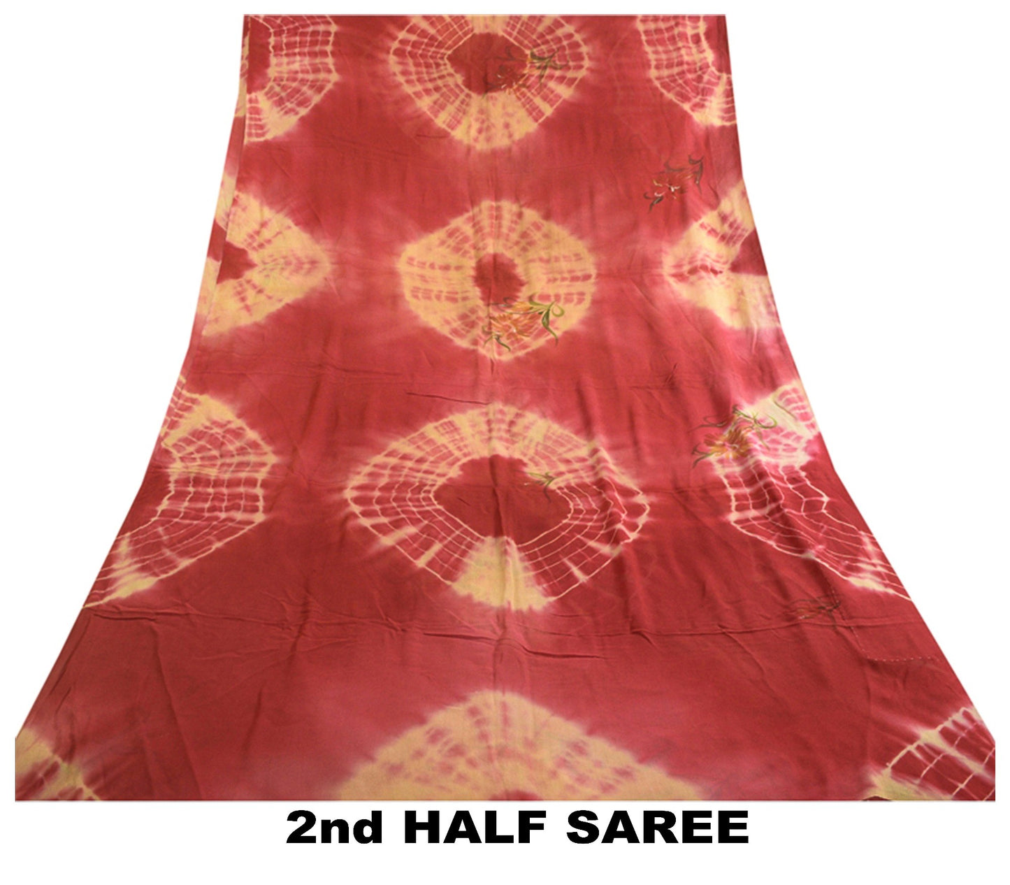 Sanskriti Vintage Sarees Red TieDye Pure Georgette Silk Print Sari Craft Sustainable Fabric