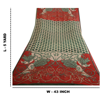 Sanskriti Vintage Sarees Red/Green Pure Georgette Silk Print Sari Craft Fabric