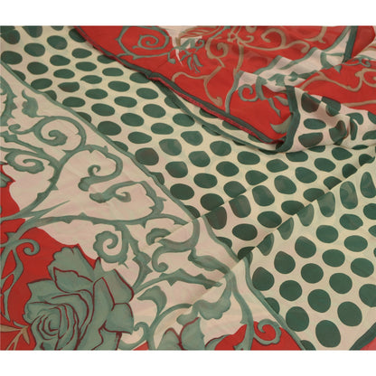 Sanskriti Vintage Sarees Red/Green Pure Georgette Silk Print Sari Craft Fabric