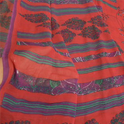 Sanskriti Vintage Sarees Red/Blue Pure Georgette Silk Printed Sari Craft Sustainable Fabric