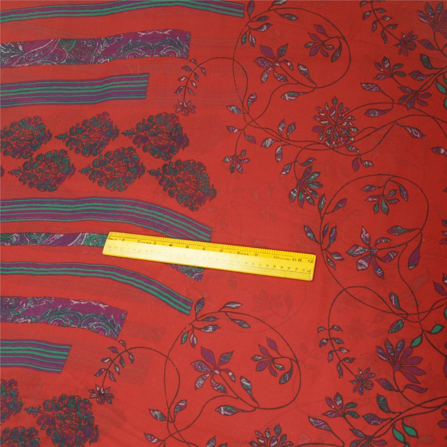 Sanskriti Vintage Sarees Red/Blue Pure Georgette Silk Printed Sari Craft Sustainable Fabric