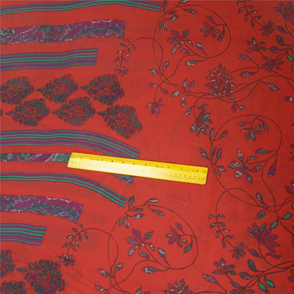 Sanskriti Vintage Sarees Red/Blue Pure Georgette Silk Printed Sari Craft Sustainable Fabric