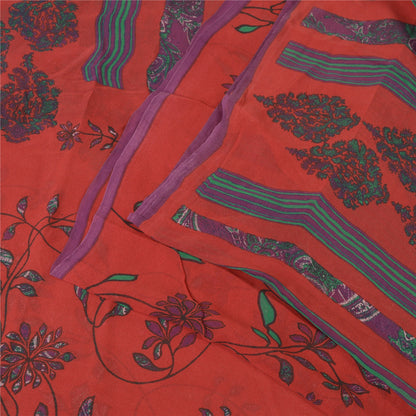 Sanskriti Vintage Sarees Red/Blue Pure Georgette Silk Printed Sari Craft Sustainable Fabric