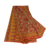 Sanskriti Vintage Sarees Orange/Green Pure Chiffon Silk Print Sari Craft Sustainable Fabric