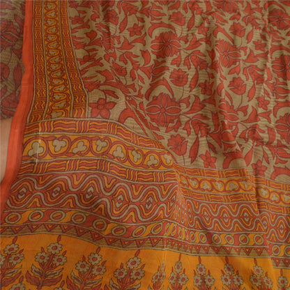 Sanskriti Vintage Sarees Orange/Green Pure Chiffon Silk Print Sari Craft Sustainable Fabric