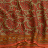 Sanskriti Vintage Sarees Orange/Green Pure Chiffon Silk Print Sari Craft Sustainable Fabric