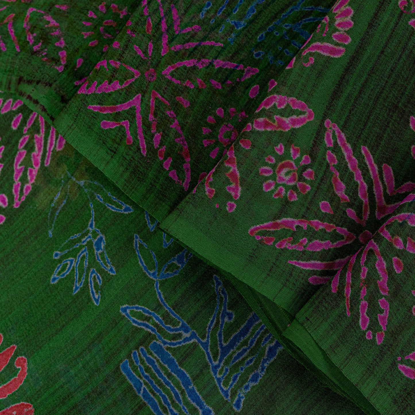 Sanskriti Vintage Green Pure Georgette Sarees Block Printed Flatbed Sari 5+YD