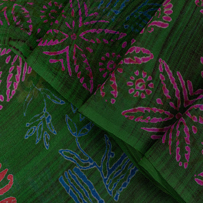 Sanskriti Vintage Green Pure Georgette Sarees Block Printed Flatbed Sari 5+YD