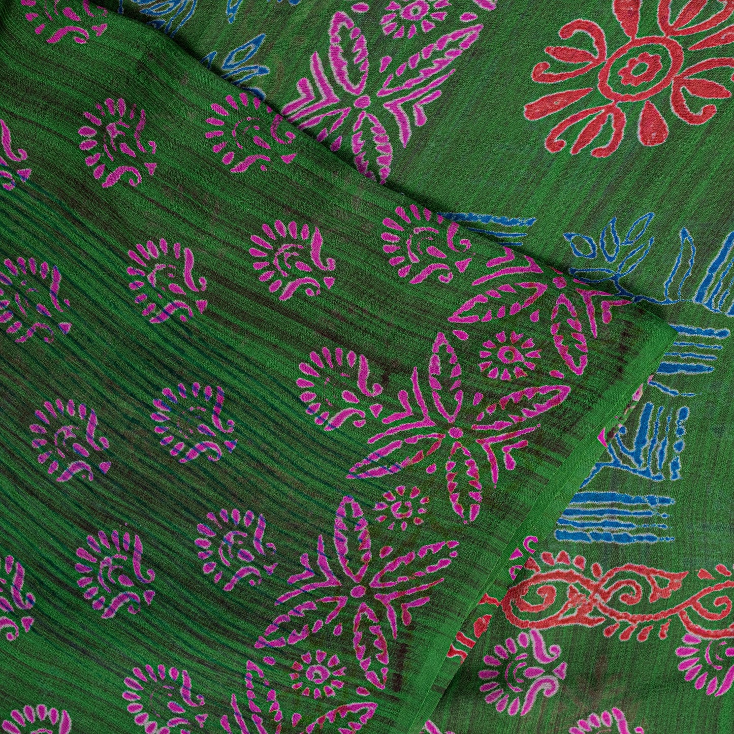 Sanskriti Vintage Green Pure Georgette Sarees Block Printed Flatbed Sari 5+YD