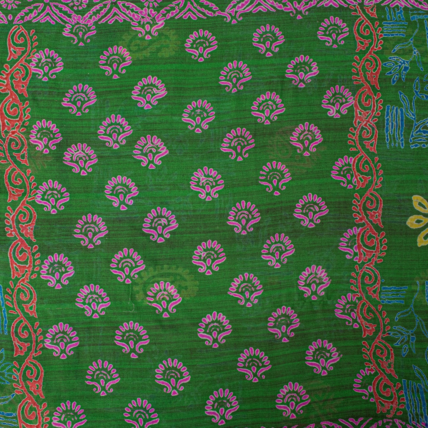 Sanskriti Vintage Green Pure Georgette Sarees Block Printed Flatbed Sari 5+YD