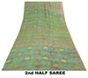 Sanskriti Vintage Sarees Green Pure Georgette Block Print Sari 5+YD Craft Fabric