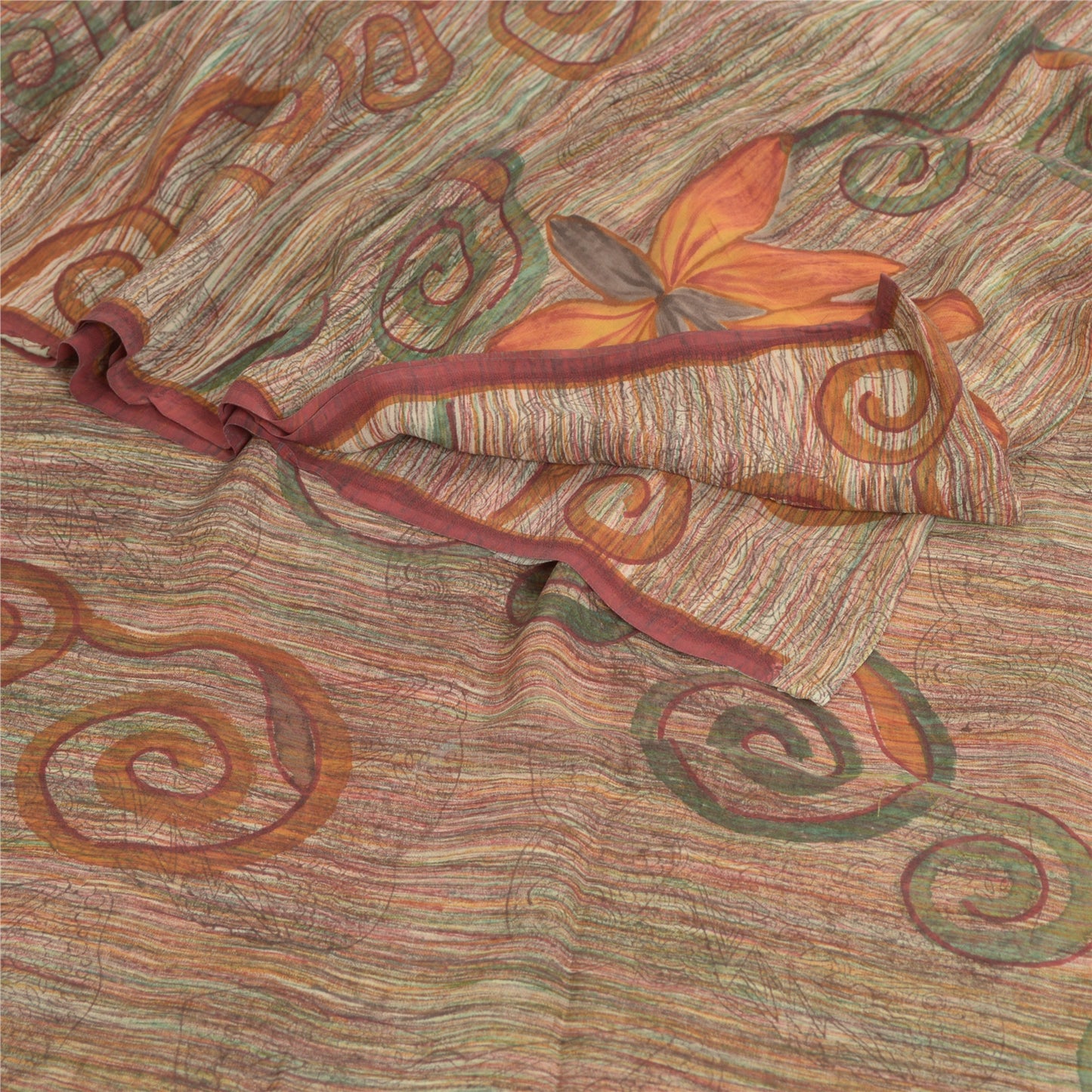 Sanskriti Vintage Indian Sarees Pure Georgette Silk Printed Sari Craft Fabric
