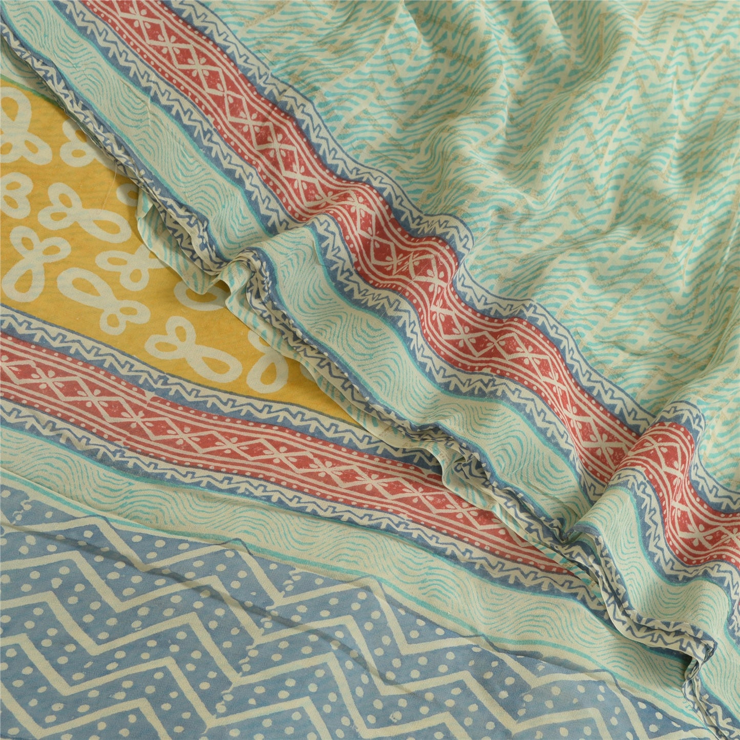 Sanskriti Vintage Sarees Sea-Green Pure Georgette Printed Sari 5+YD Craft Fabric