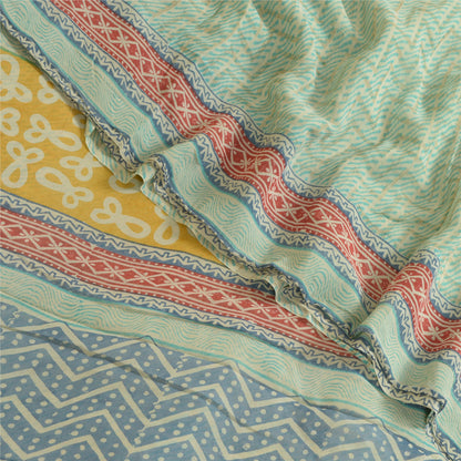 Sanskriti Vintage Sarees Sea-Green Pure Georgette Printed Sari 5+YD Craft Fabric