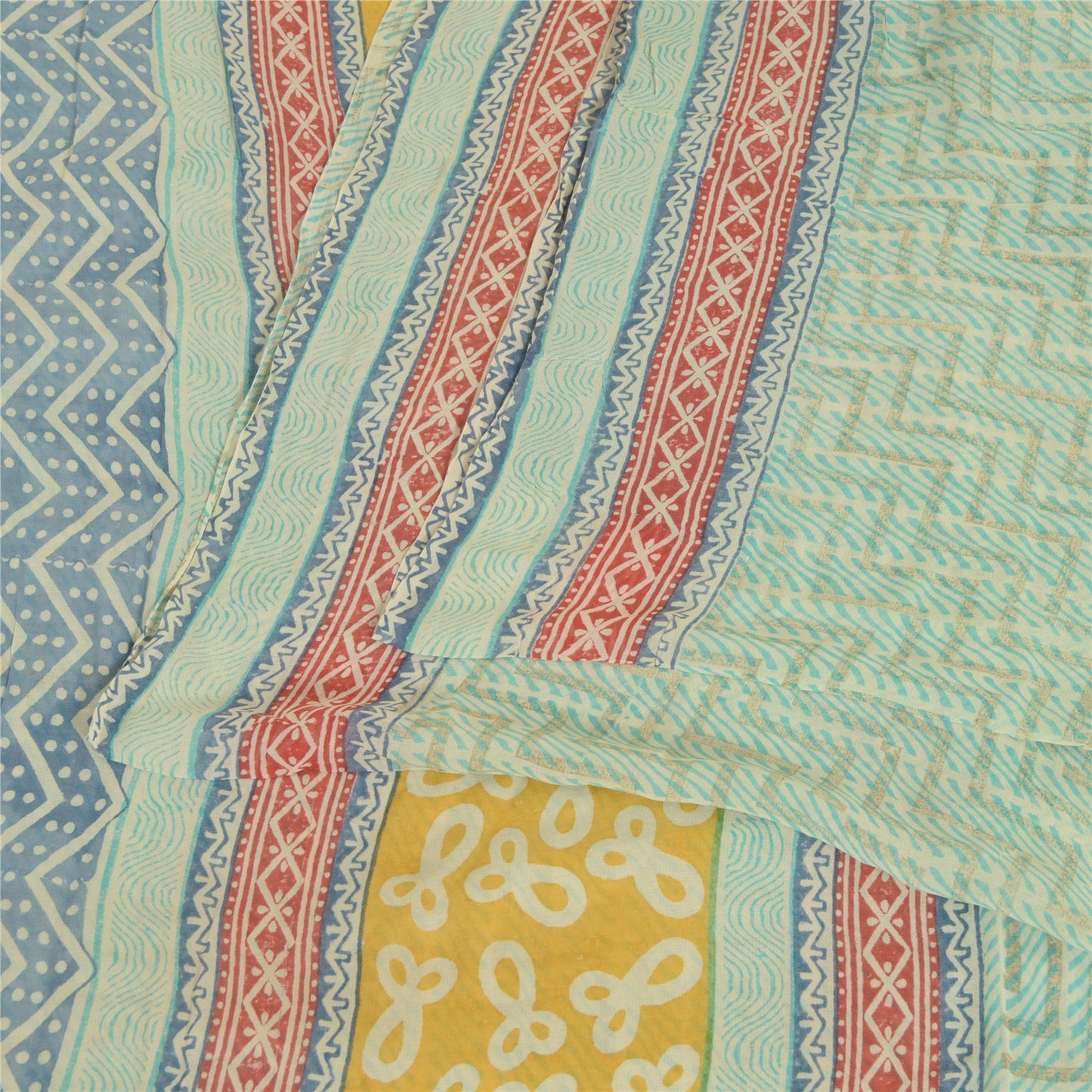 Sanskriti Vintage Sarees Sea-Green Pure Georgette Printed Sari 5+YD Craft Fabric