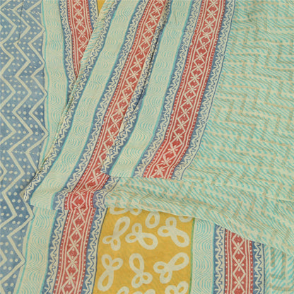 Sanskriti Vintage Sarees Sea-Green Pure Georgette Printed Sari 5+YD Craft Fabric