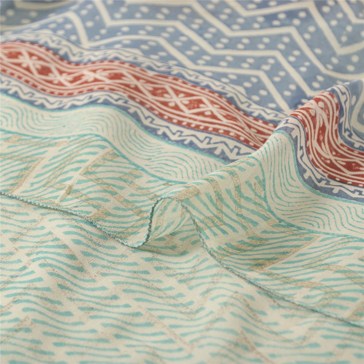 Sanskriti Vintage Sarees Sea-Green Pure Georgette Printed Sari 5+YD Craft Fabric