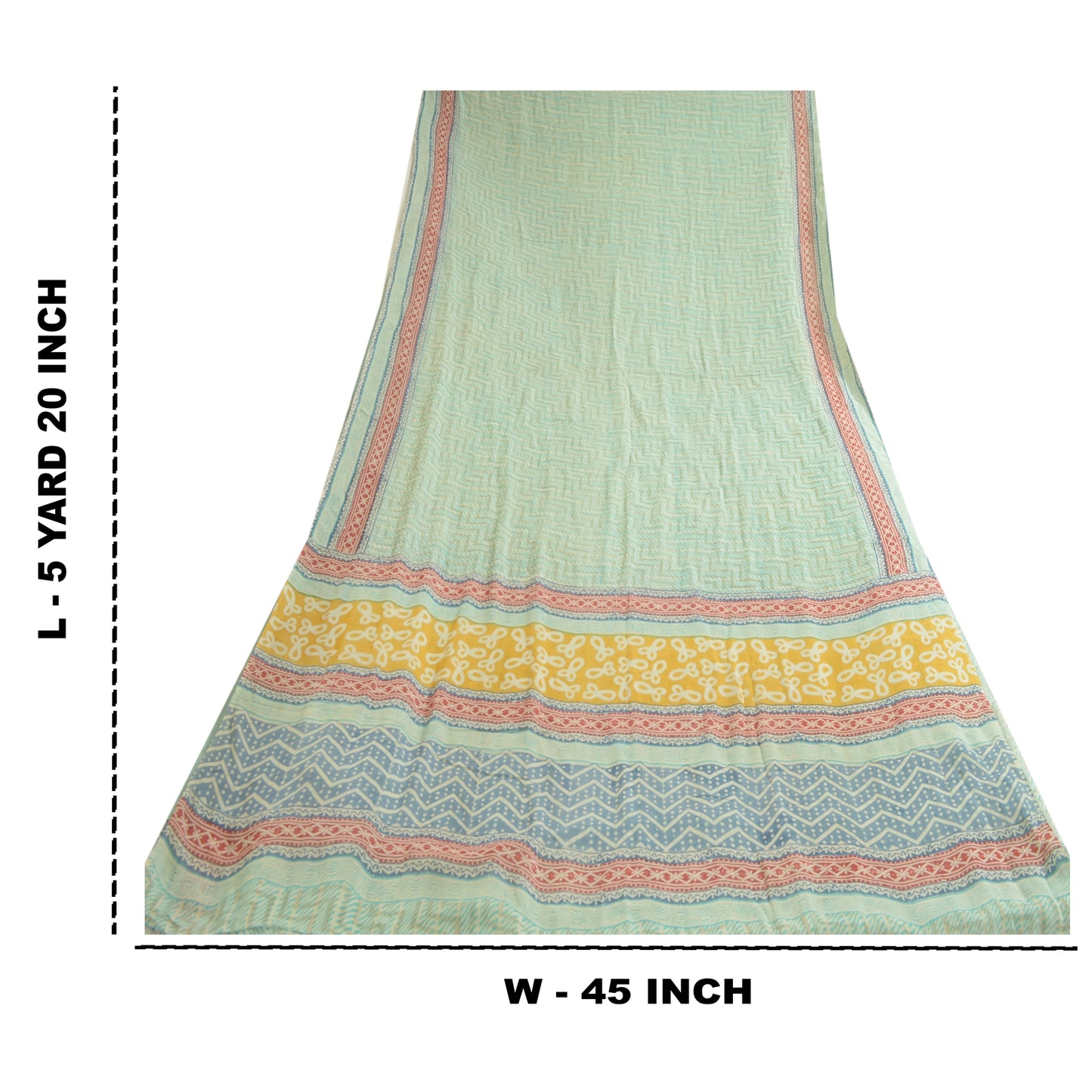 Sanskriti Vintage Sarees Sea-Green Pure Georgette Printed Sari 5+YD Craft Fabric