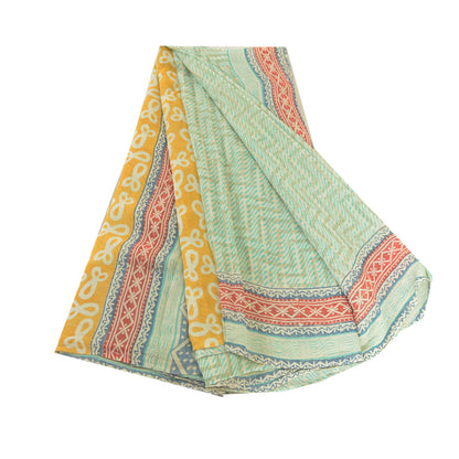 Sanskriti Vintage Sarees Sea-Green Pure Georgette Printed Sari 5+YD Craft Fabric