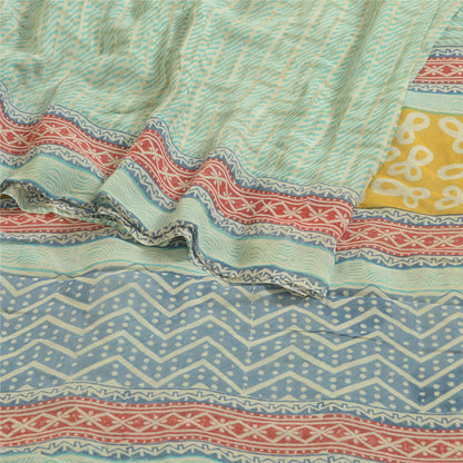 Sanskriti Vintage Sarees Sea-Green Pure Georgette Printed Sari 5+YD Craft Fabric