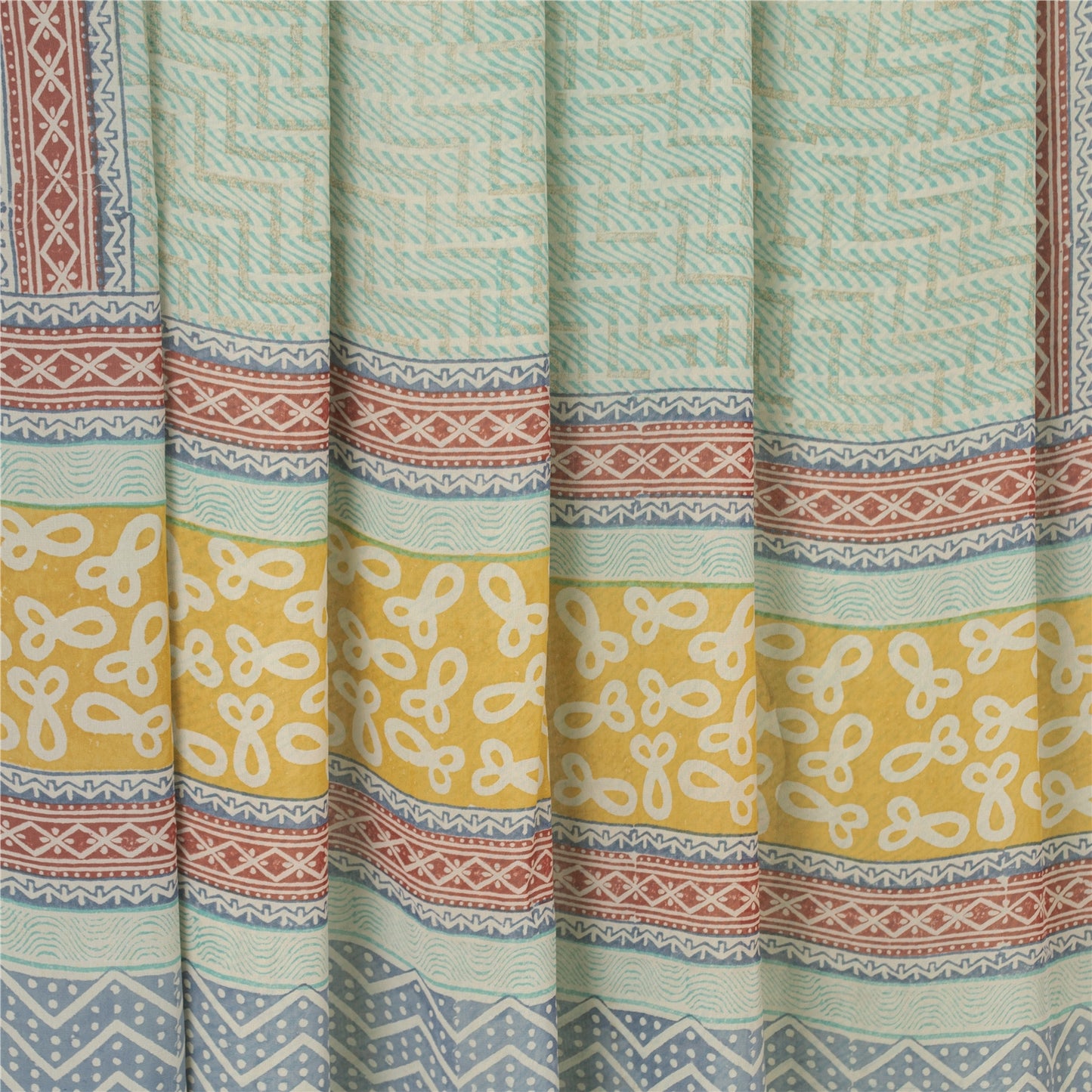 Sanskriti Vintage Sarees Sea-Green Pure Georgette Printed Sari 5+YD Craft Fabric