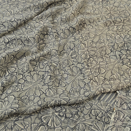 Sanskriti Vintage Sarees Yellow/Gray Pure Georgette Printed Sari Craft Fabric