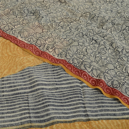 Sanskriti Vintage Sarees Yellow/Gray Pure Georgette Printed Sari Craft Fabric
