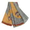 Sanskriti Vintage Sarees Yellow/Gray Pure Georgette Printed Sari Craft Fabric