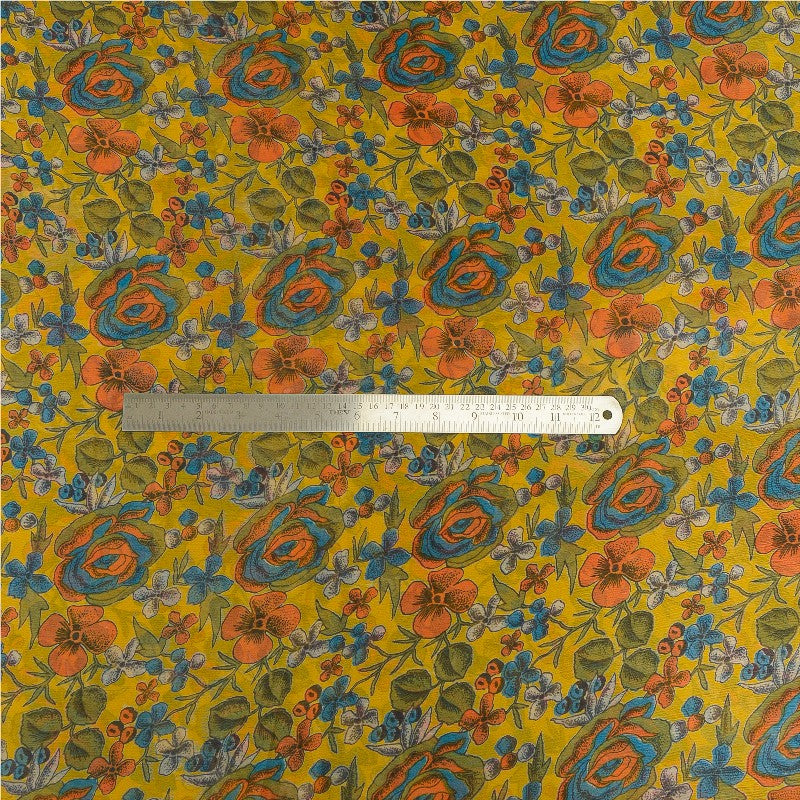 Sanskriti Vintage Sarees Yellow Pure Chiffon Silk Printed Sari Soft Craft Sustainable Fabric