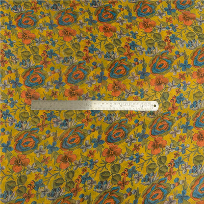 Sanskriti Vintage Sarees Yellow Pure Chiffon Silk Printed Sari Soft Craft Sustainable Fabric