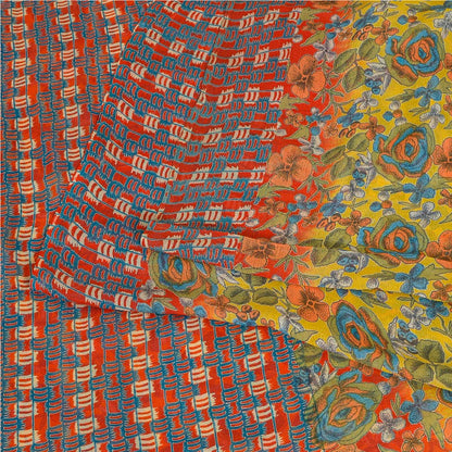 Sanskriti Vintage Sarees Yellow Pure Chiffon Silk Printed Sari Soft Craft Sustainable Fabric