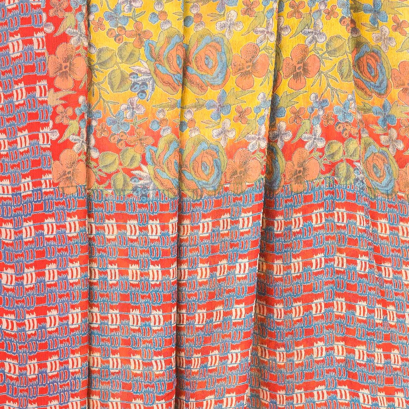 Sanskriti Vintage Sarees Yellow Pure Chiffon Silk Printed Sari Soft Craft Sustainable Fabric