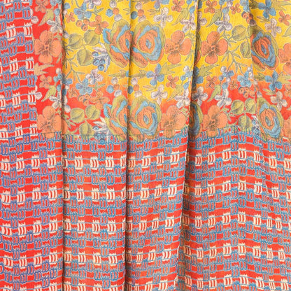 Sanskriti Vintage Sarees Yellow Pure Chiffon Silk Printed Sari Soft Craft Sustainable Fabric