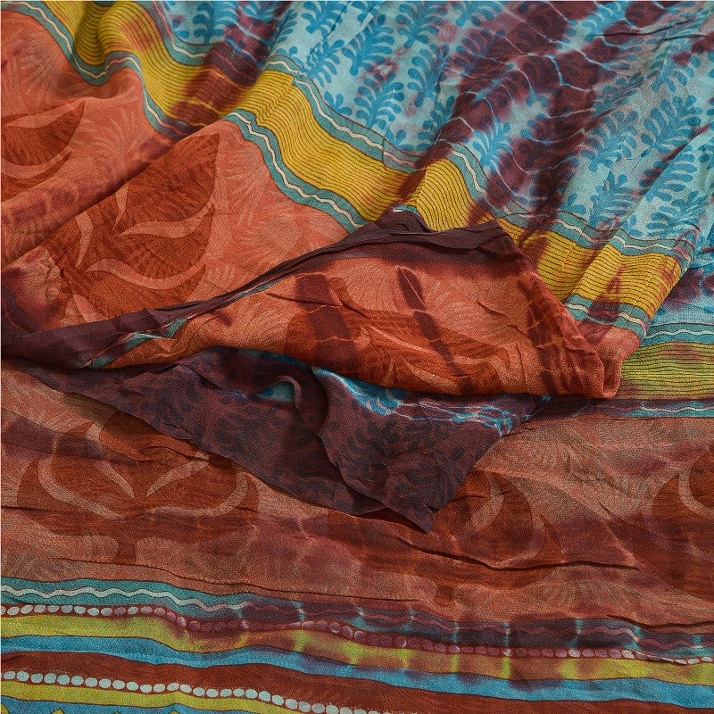 Sanskriti Vintage Sarees Blue Tie-Dye Pure Georgette Silk Sari 5yd Craft Sustainable Fabric