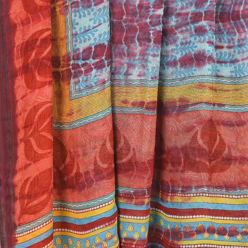 Sanskriti Vintage Sarees Blue Tie-Dye Pure Georgette Silk Sari 5yd Craft Sustainable Fabric