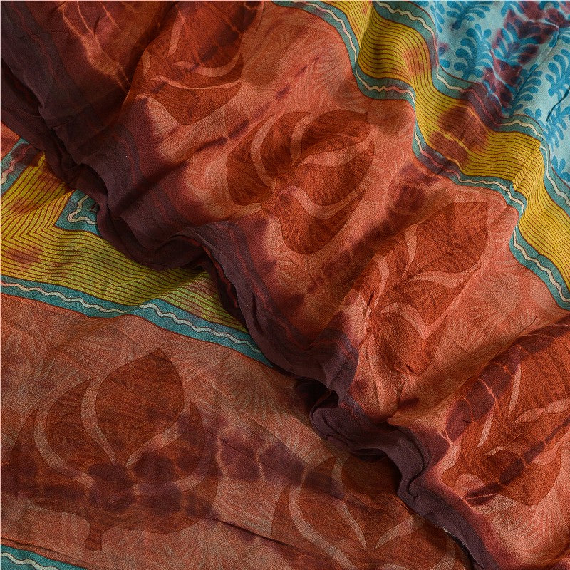 Sanskriti Vintage Sarees Blue Tie-Dye Pure Georgette Silk Sari 5yd Craft Sustainable Fabric