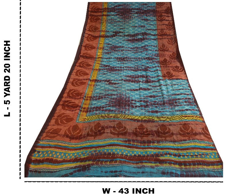 Sanskriti Vintage Sarees Blue Tie-Dye Pure Georgette Silk Sari 5yd Craft Sustainable Fabric